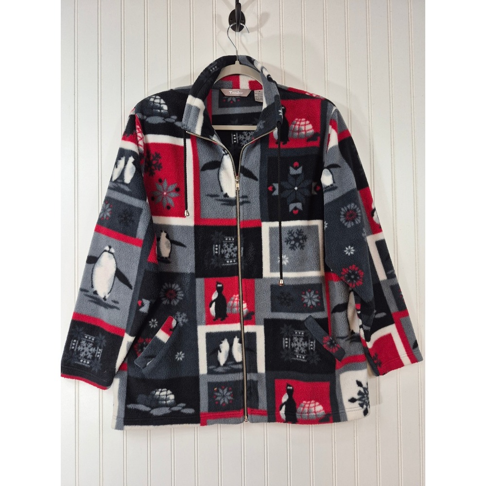 Tanjay Women Penguin Igloo Snowflake Fleece Jacket Red Black Grey Zip Up Size M